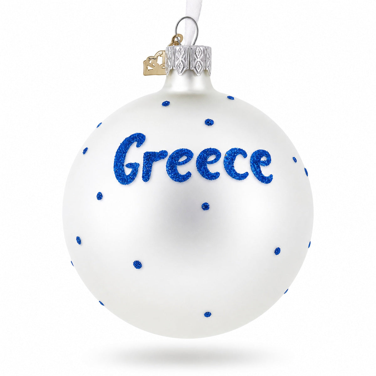 Flag of Greece Glass Ball Christmas Ornament 3.25 Inches