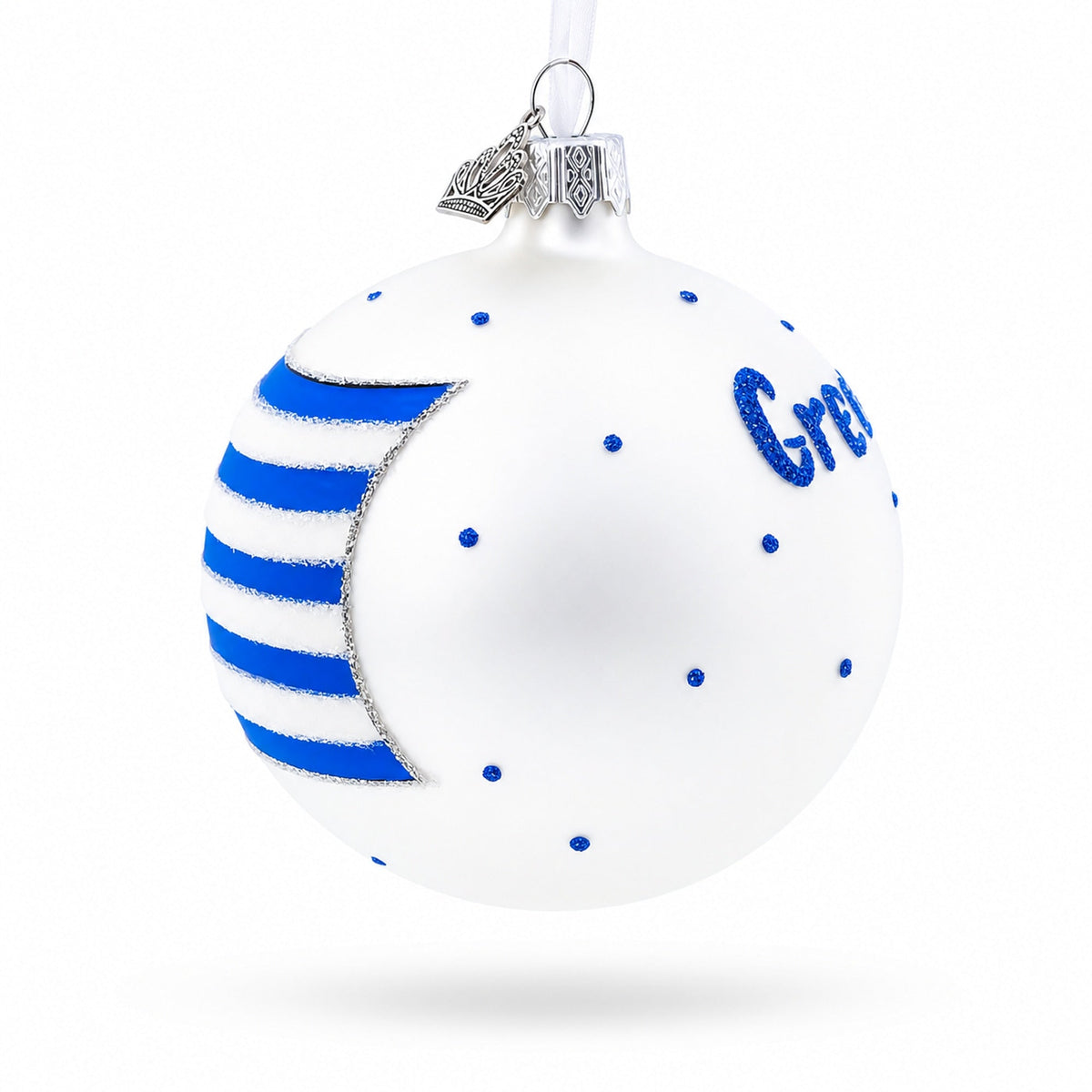 Flag of Greece Glass Ball Christmas Ornament 3.25 Inches