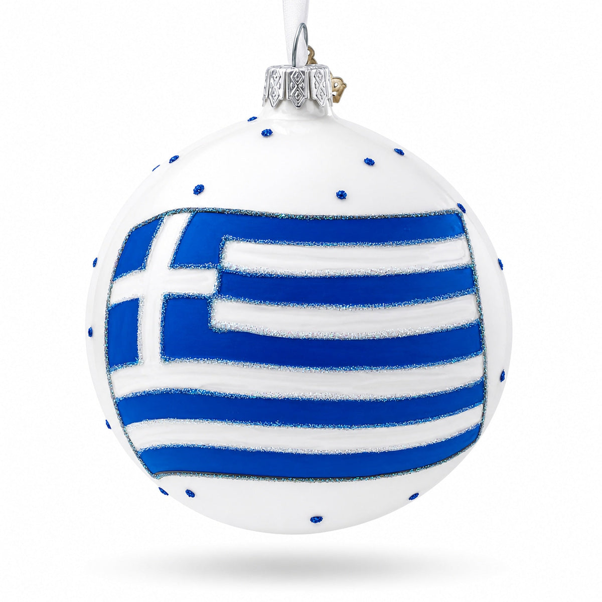 Flag of Greece Glass Ball Christmas Ornament 4 Inches