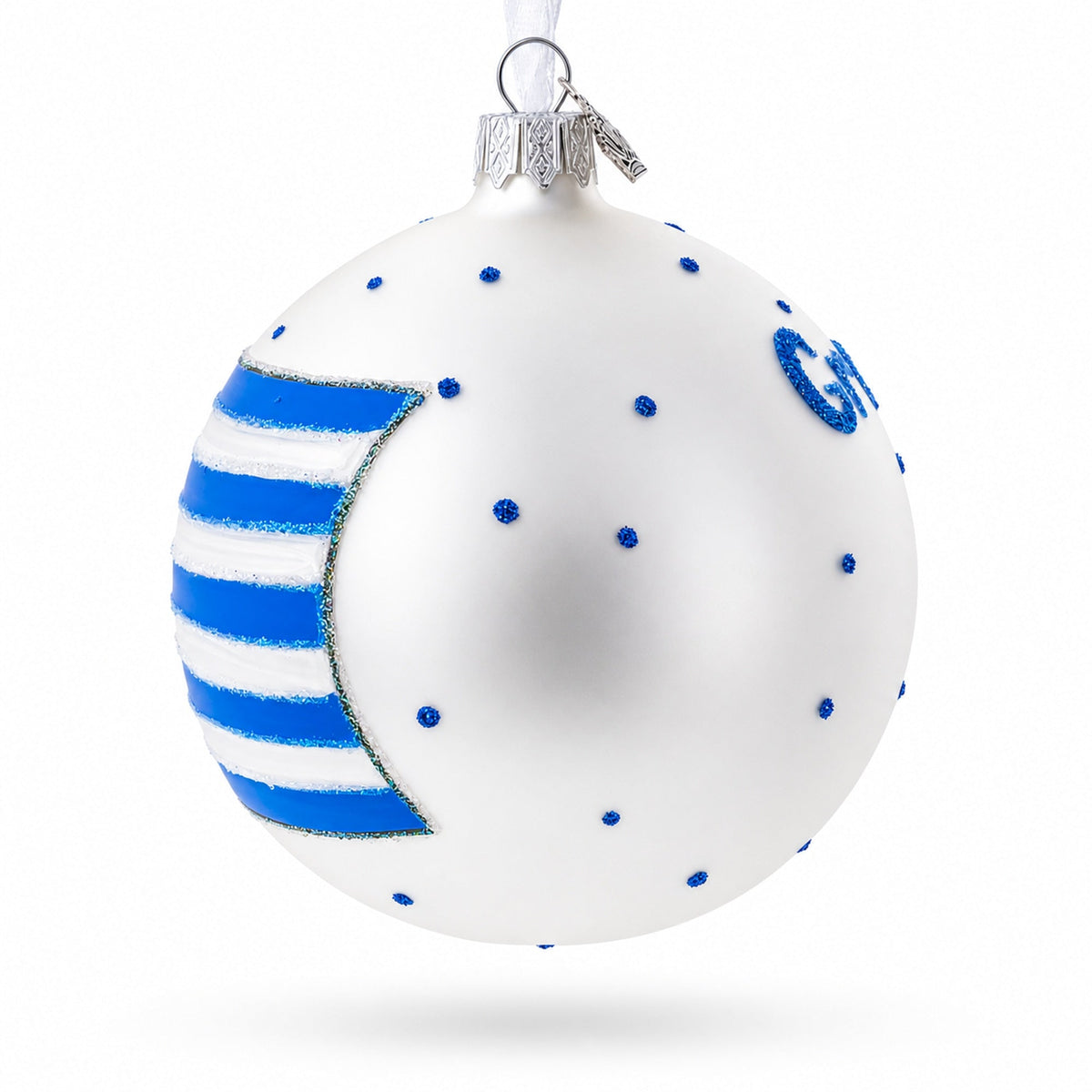 Flag of Greece Glass Ball Christmas Ornament 4 Inches