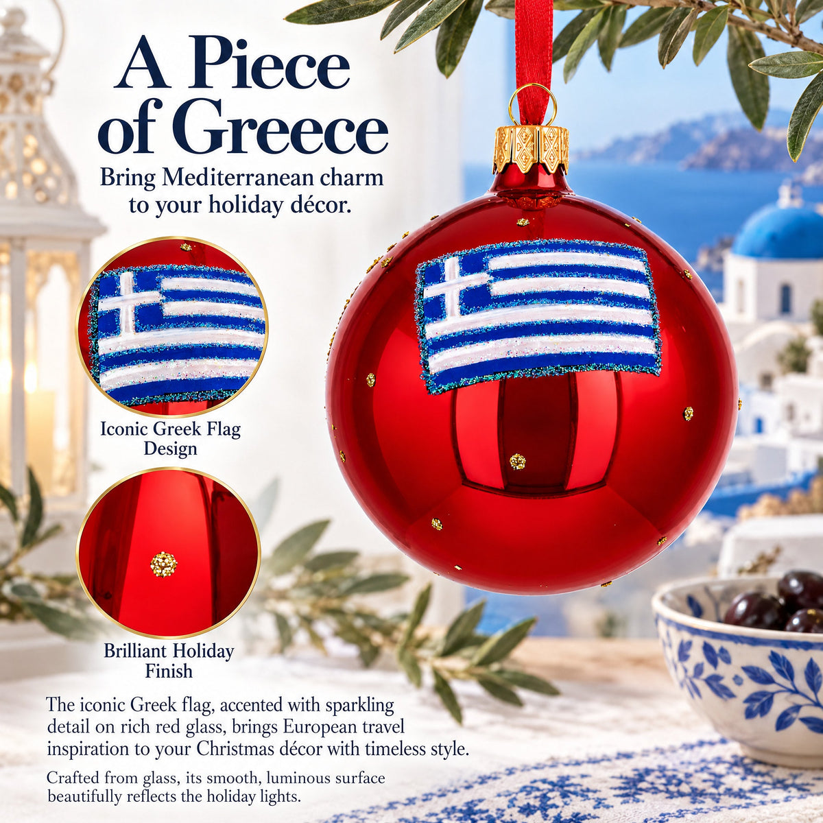 Acropolis, Athens, Greece Glass Ball Ornament 3.25 Inches