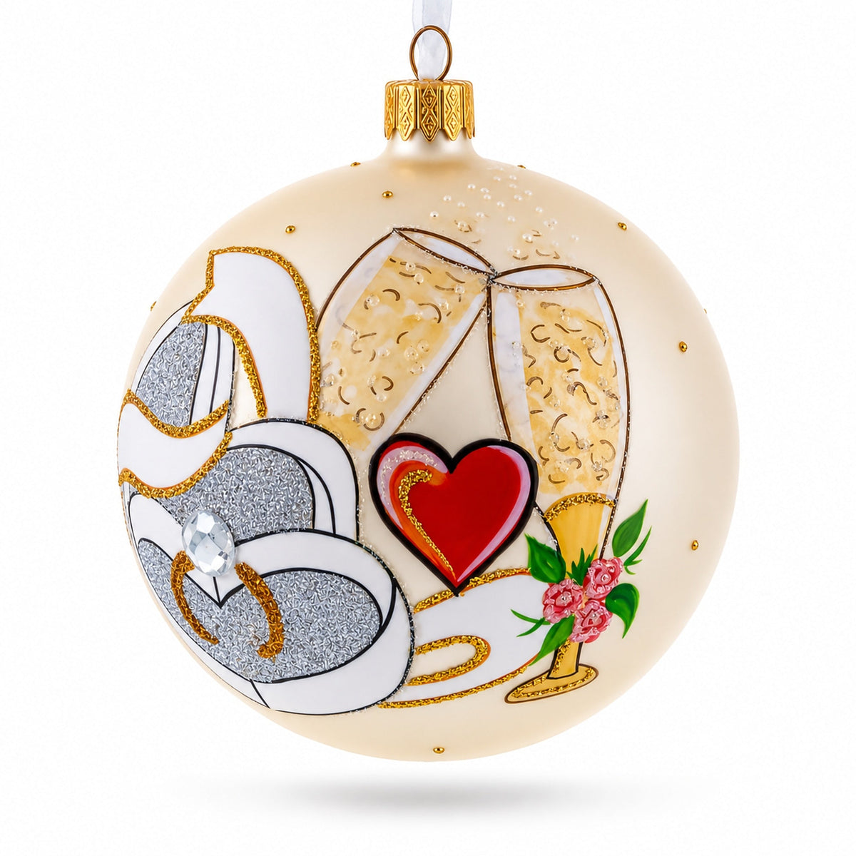 Wedding Flutes Glass Ball Christmas Ornament 4 Inches