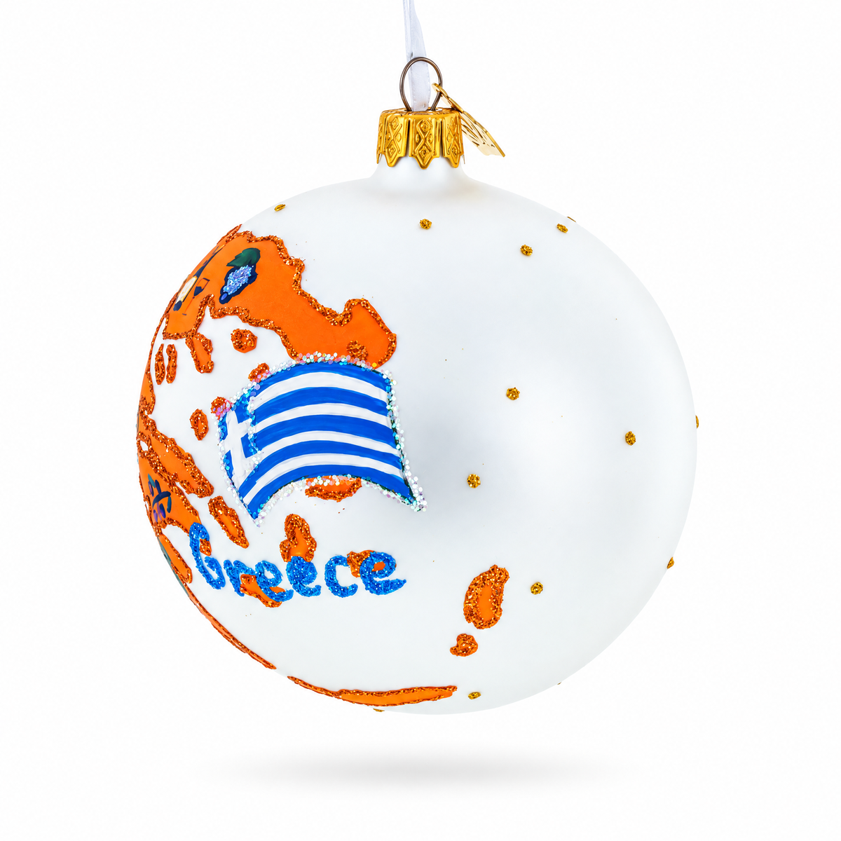 Greece Landmarks and Symbols Glass Ball Christmas Ornament 4 Inches