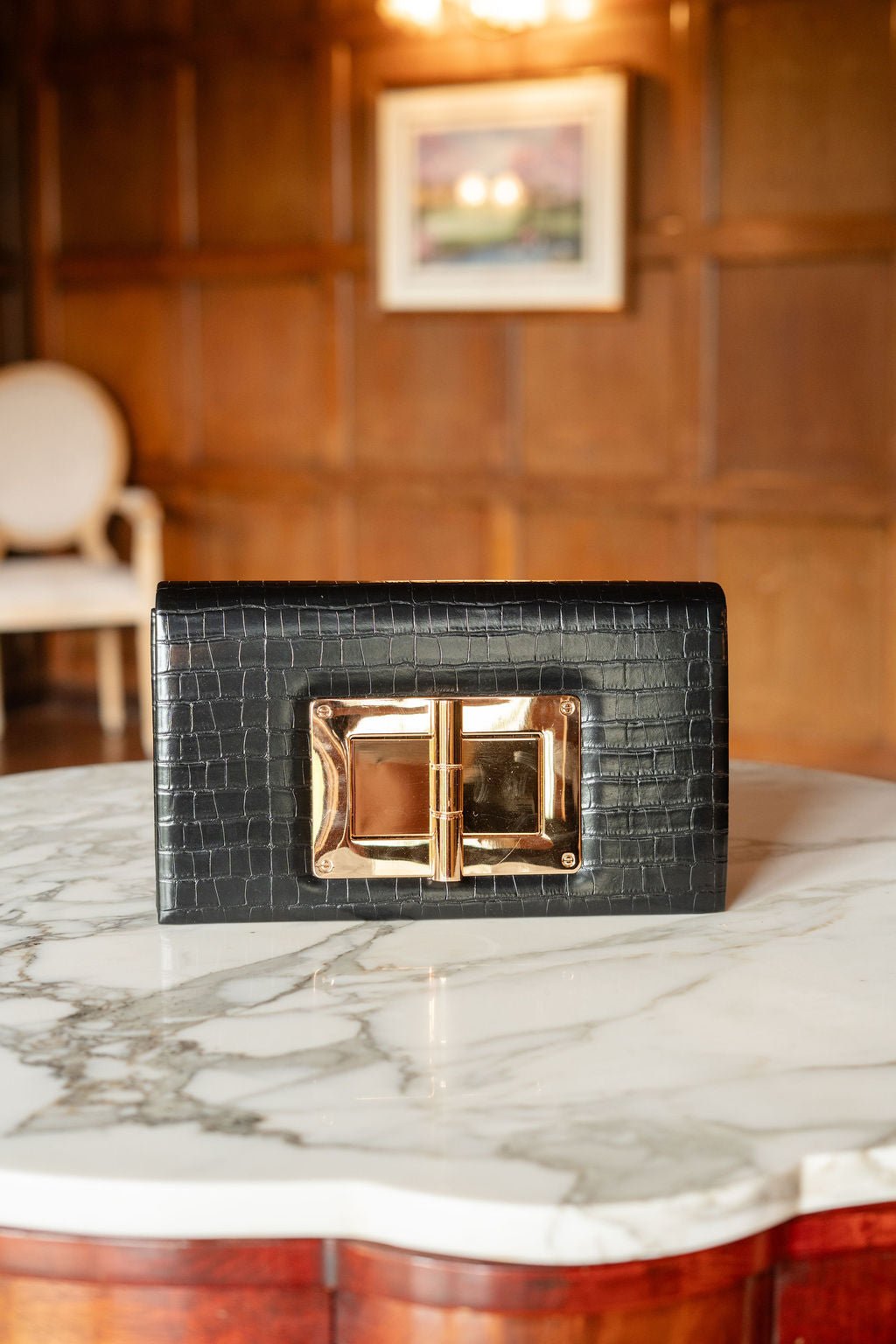 Lillian Croc Clutch - Black - Bexa Boutique