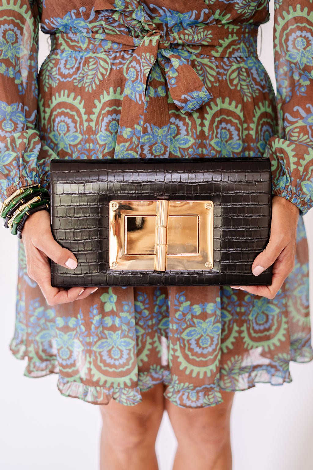Lillian Croc Clutch - Black - Bexa Boutique