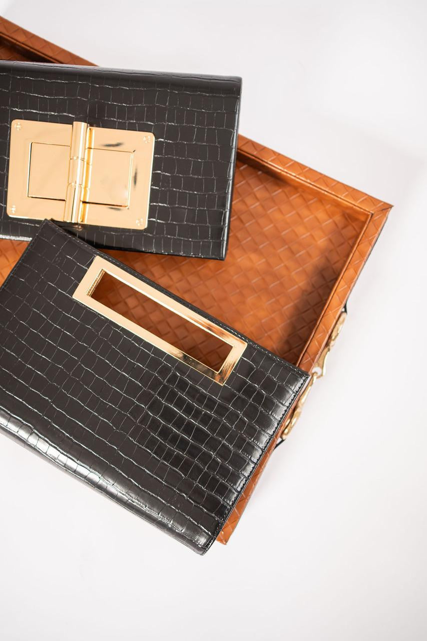 Lillian Croc Clutch - Black - Bexa Boutique