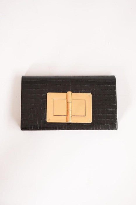 Lillian Croc Clutch - Black - Bexa Boutique
