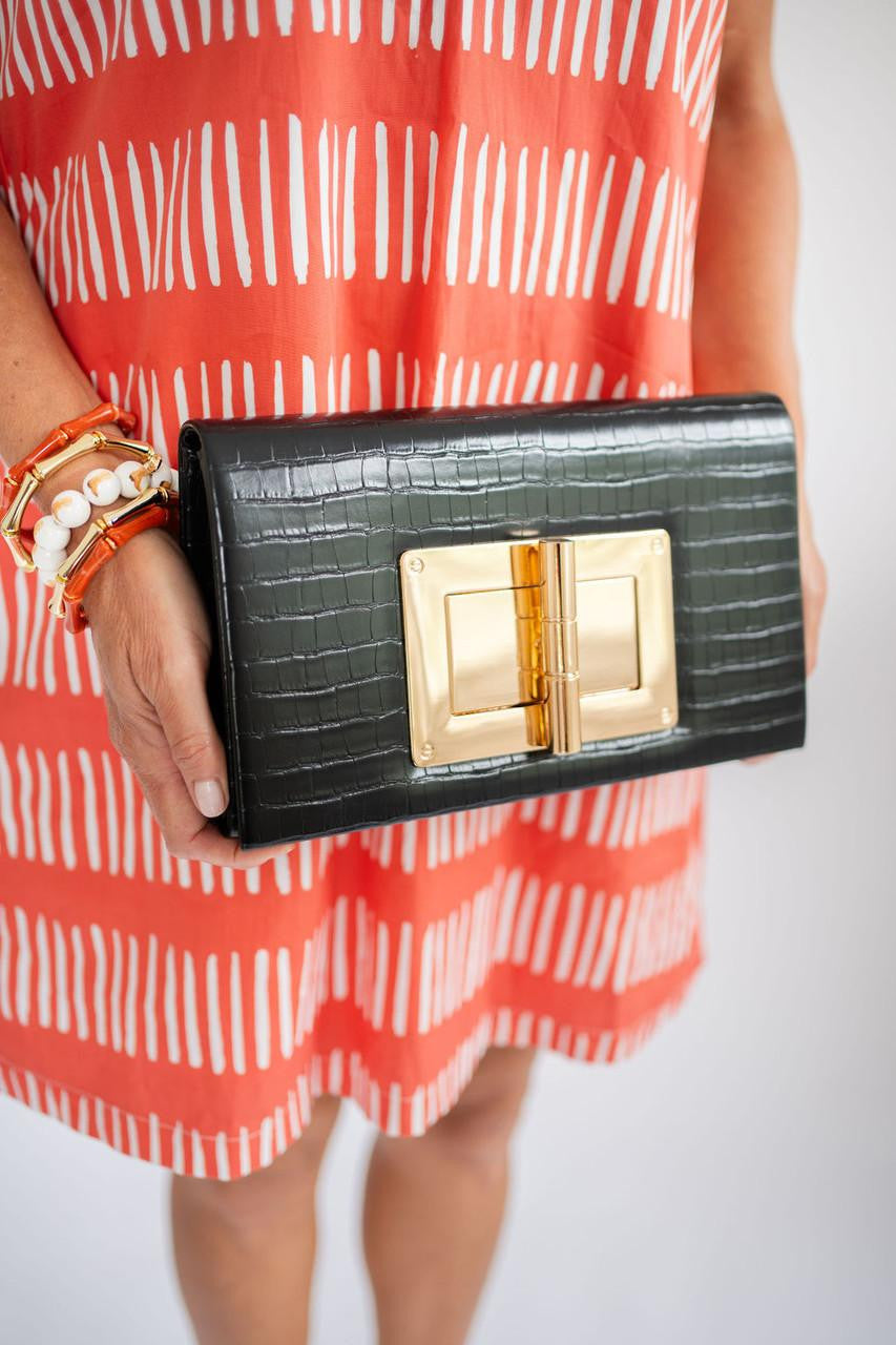 Lillian Croc Clutch - Black - Bexa Boutique