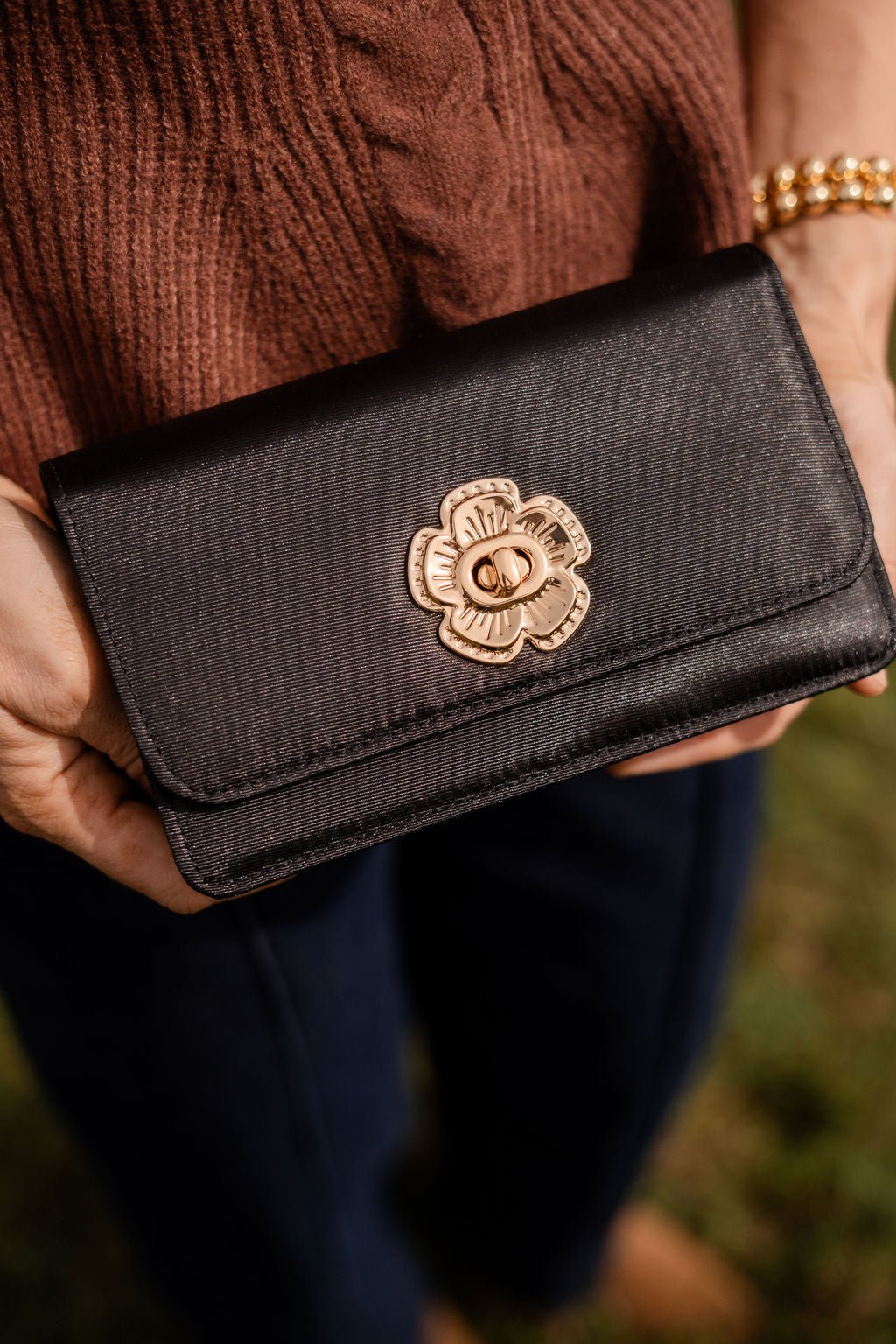 Lilly Faille Clutch with Flower Closure