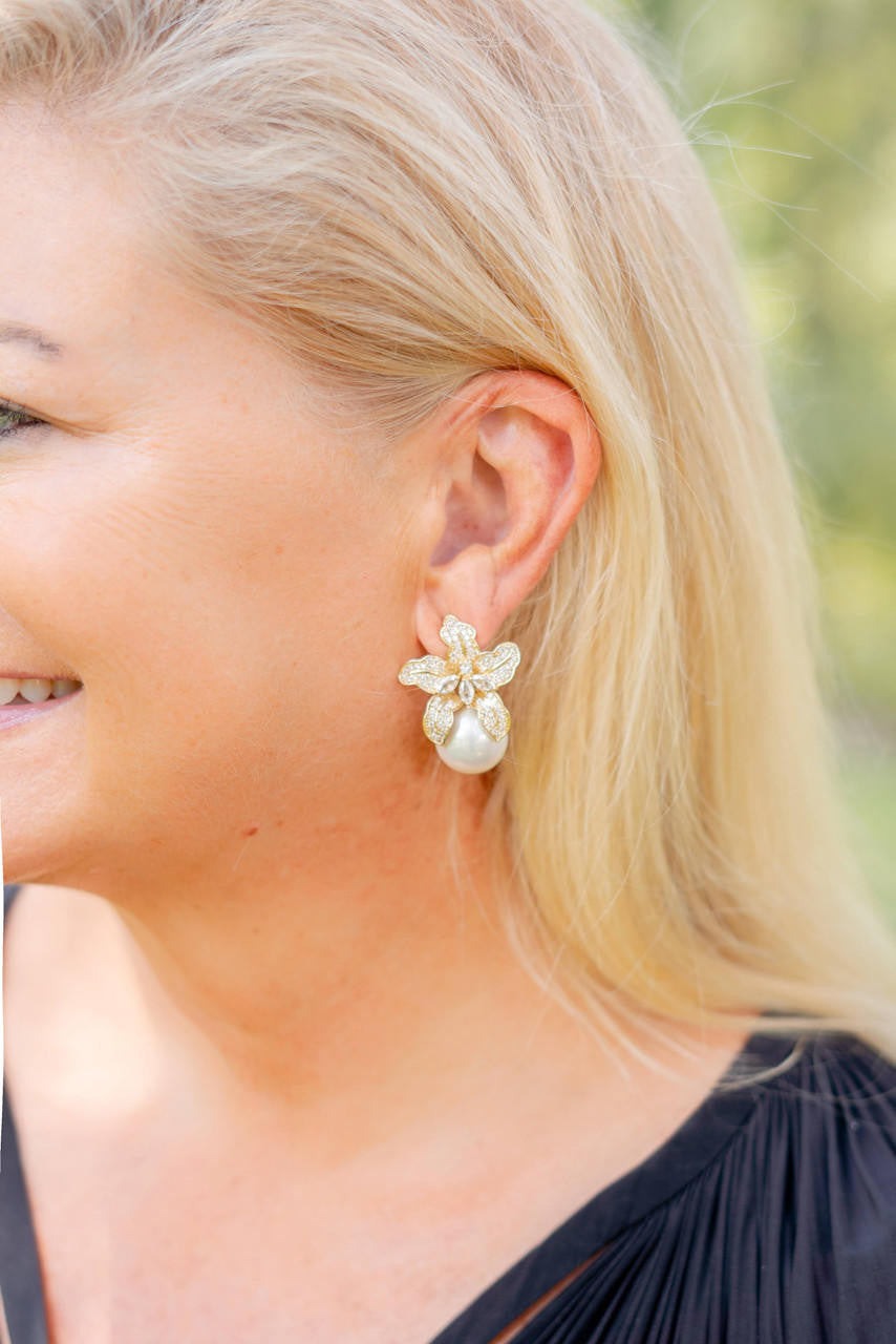 Beth - Rhinestone & Pearl Stud - Gold - Bexa Boutique
