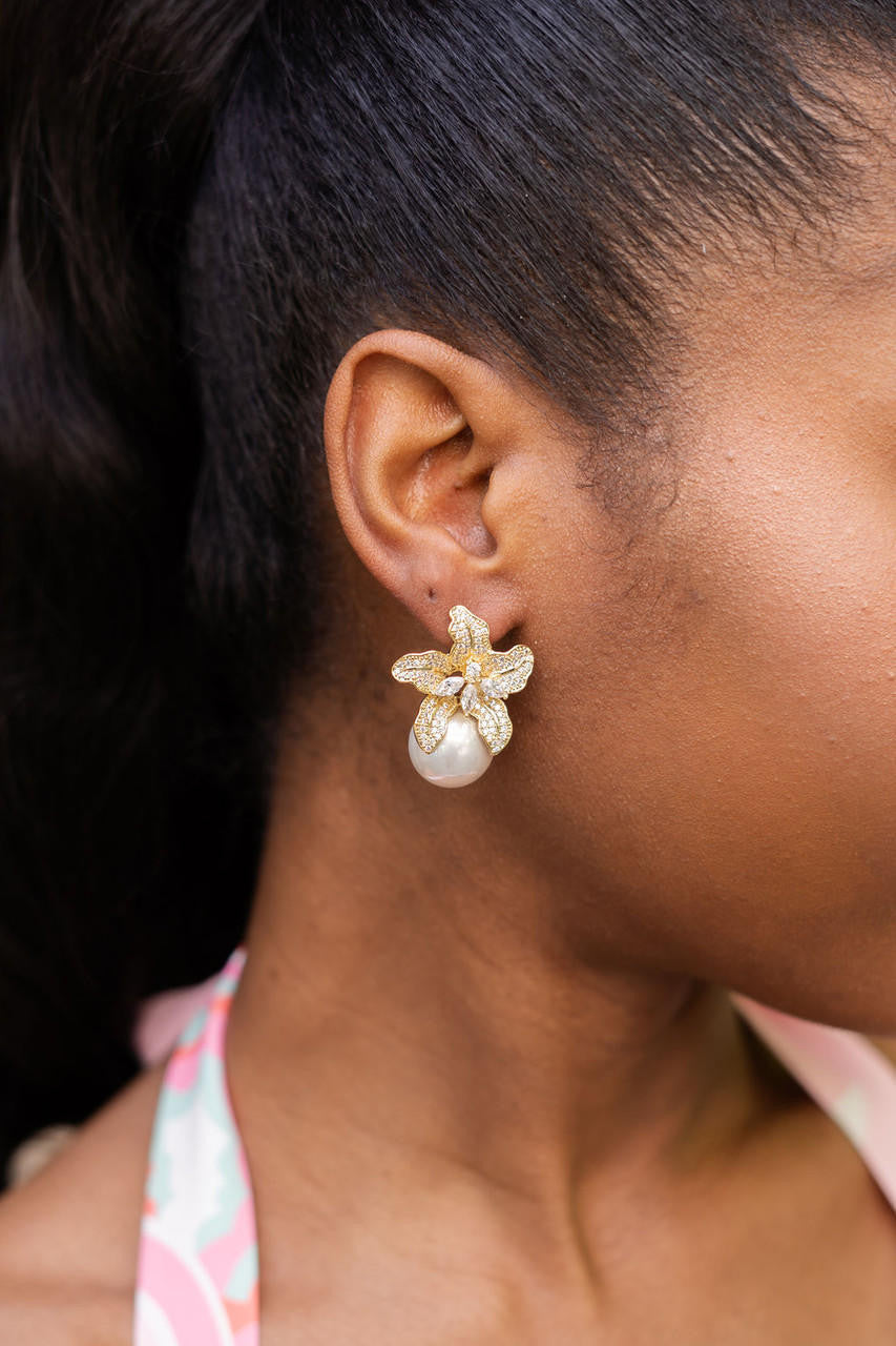 Beth - Rhinestone & Pearl Stud - Gold - Bexa Boutique