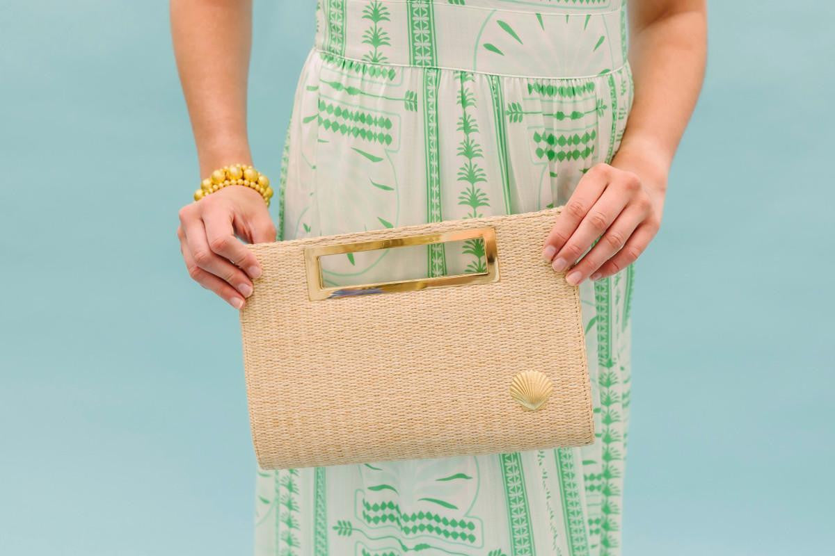 Chloe Clutch - Straw - Gold Charm