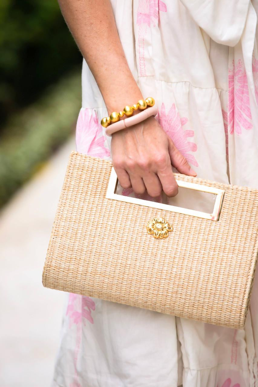 Chloe Clutch - Straw - Gold Charm