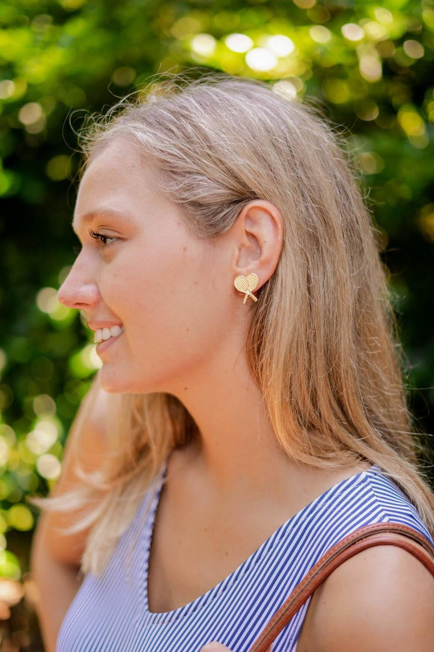 Double Tennis Racket Stud - Gold