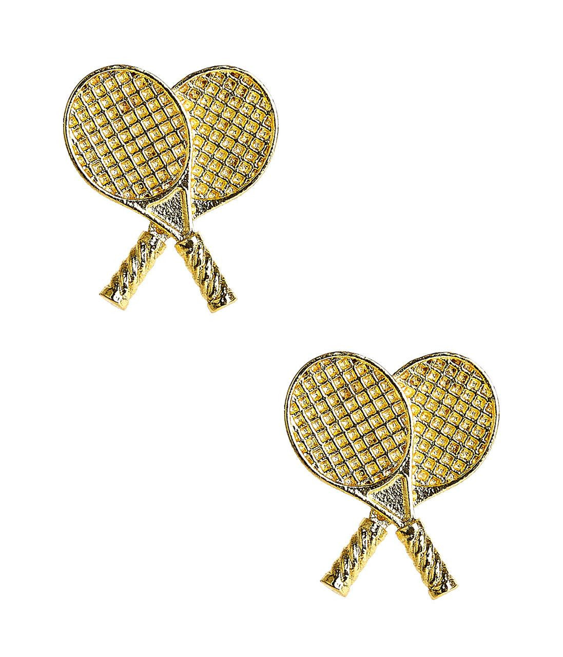 Double Tennis Racket Stud - Gold