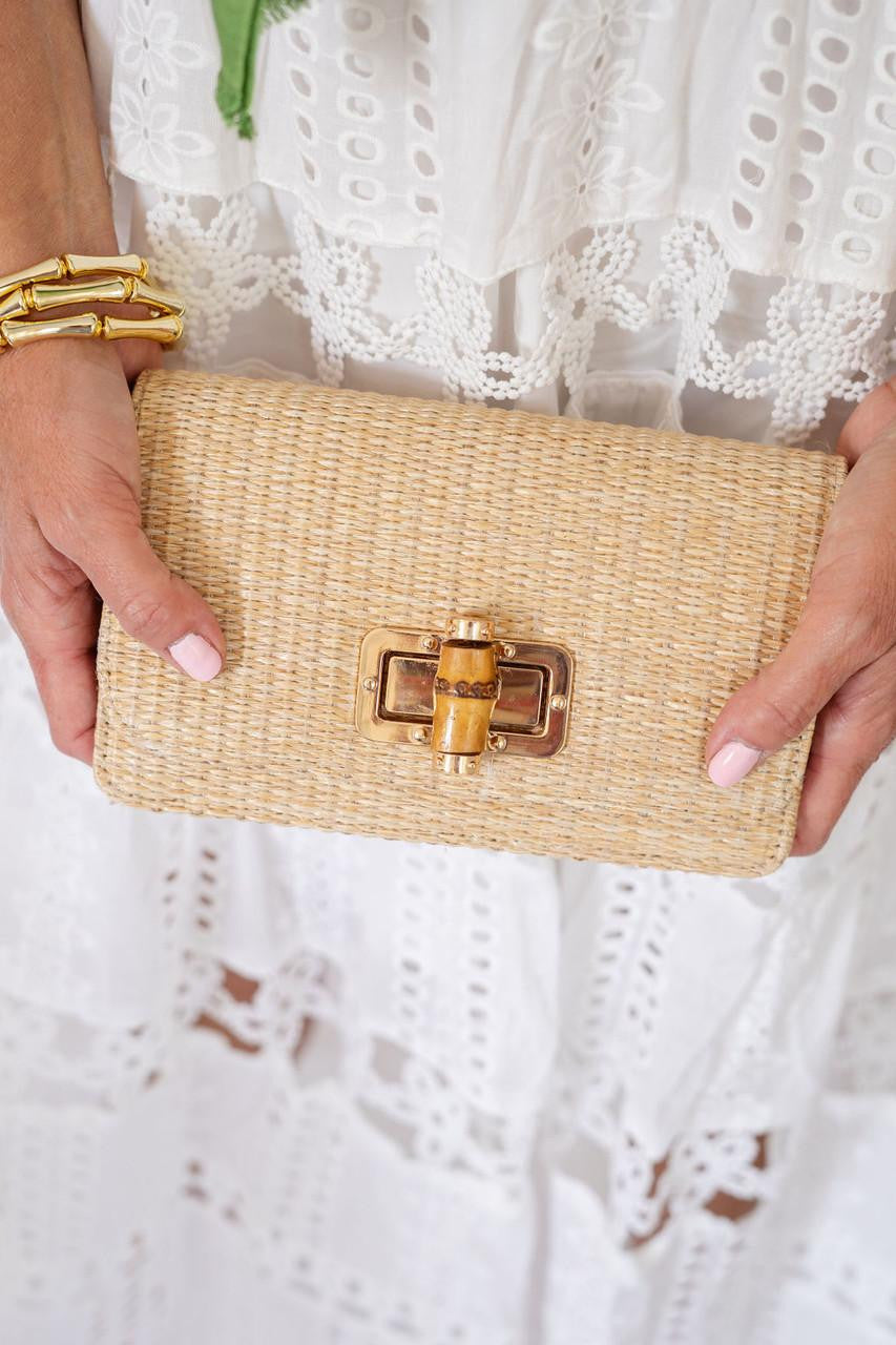 Lilly - Straw Clutch - Bamboo Toggle - Bexa Boutique