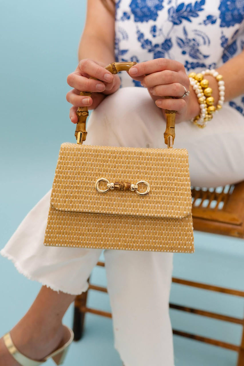Straw Lulu Bag with Bamboo Handle - Bexa Boutique