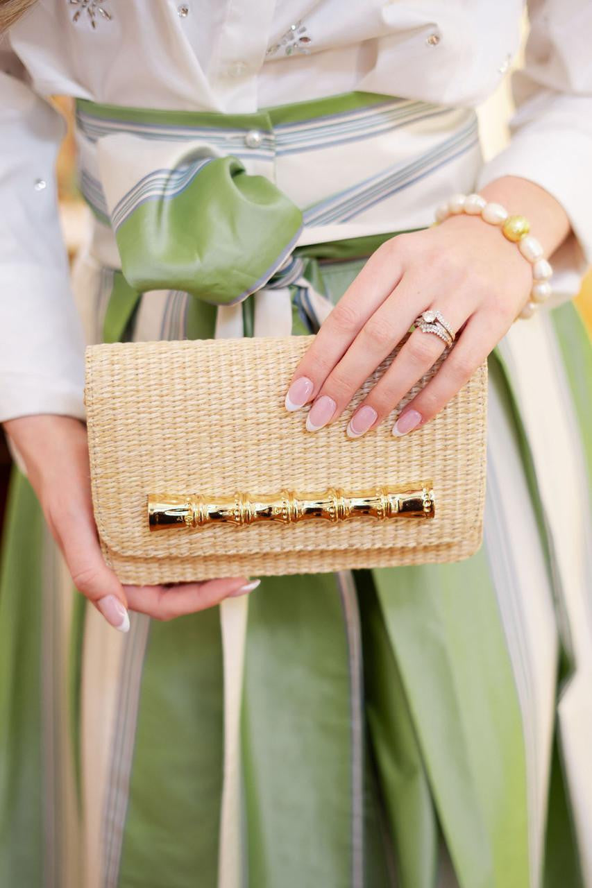 Ruby Straw Clutch - Gold Charm Bamboo Bar - Bexa Boutique