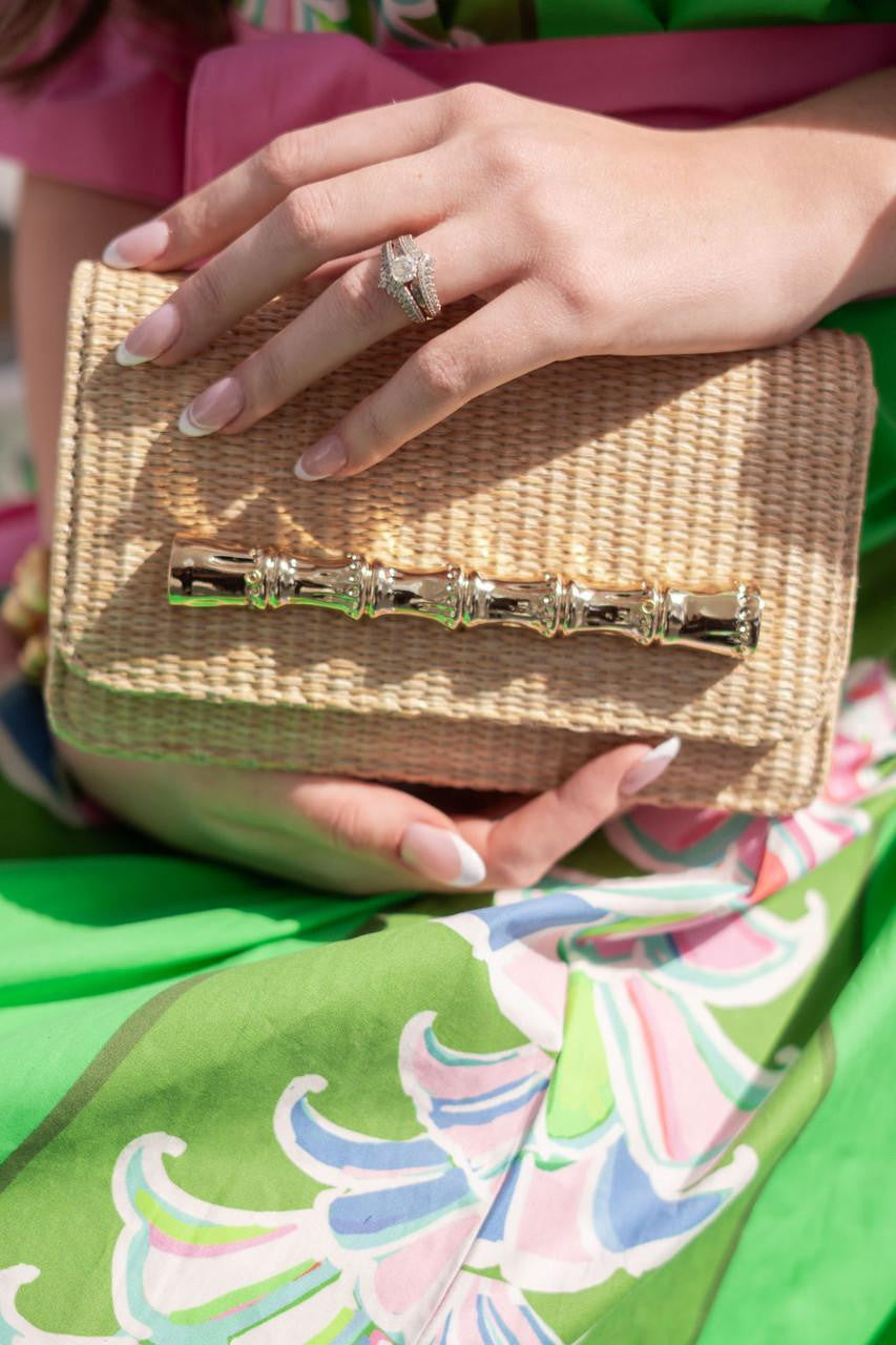 Ruby Straw Clutch - Gold Charm Bamboo Bar - Bexa Boutique