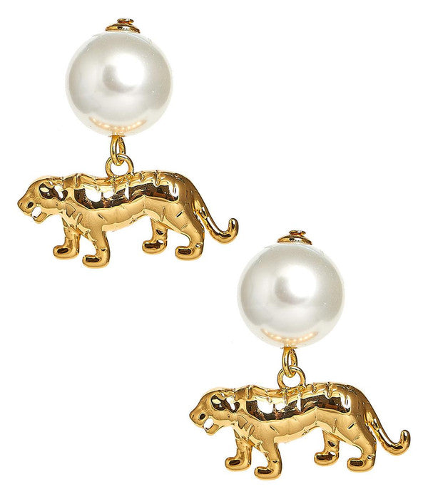 Tiger Pearl Drop - Gold Earring - Bexa Boutique