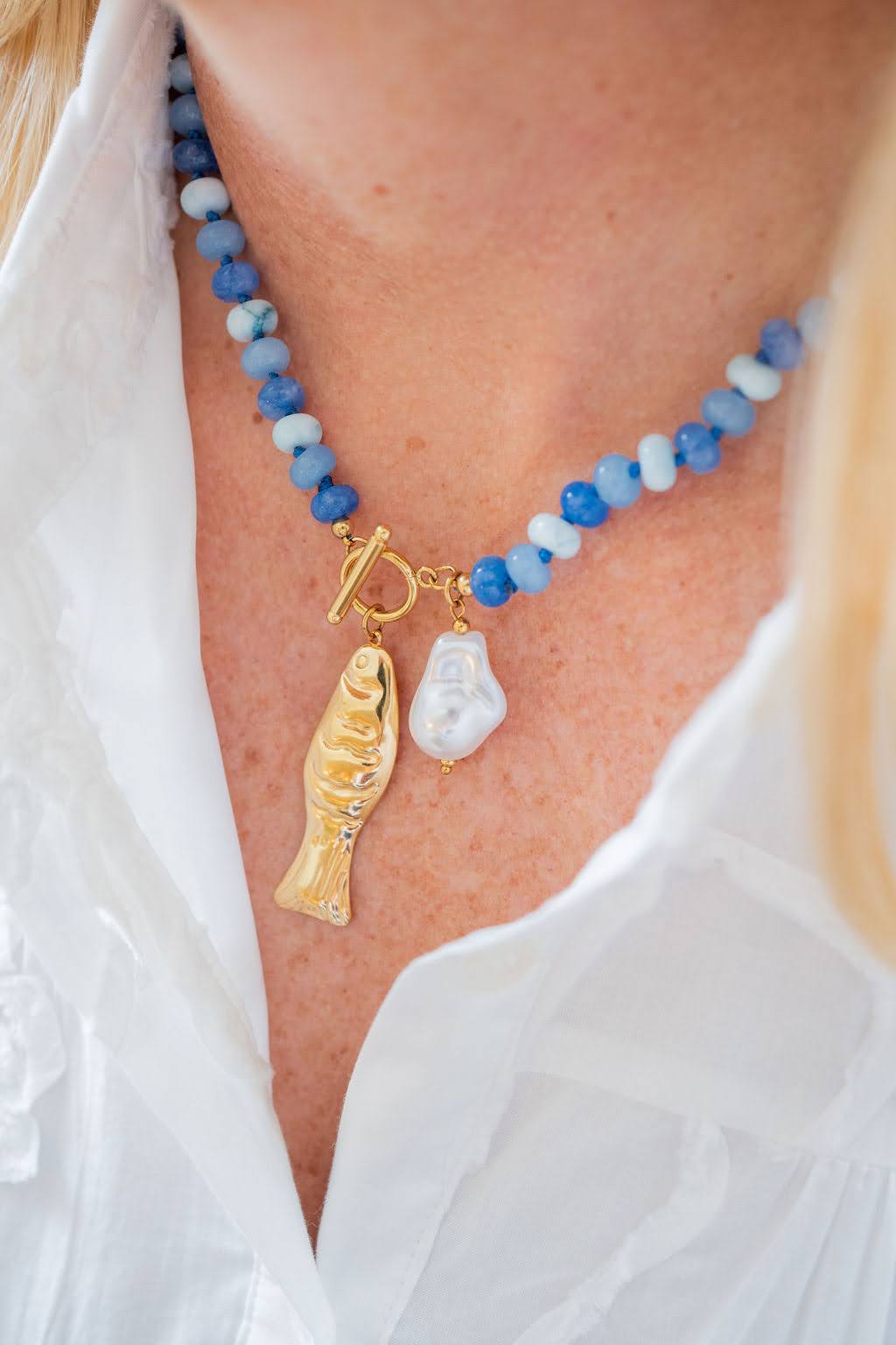 Macie Beaded Necklace - Shell - Bexa Boutique