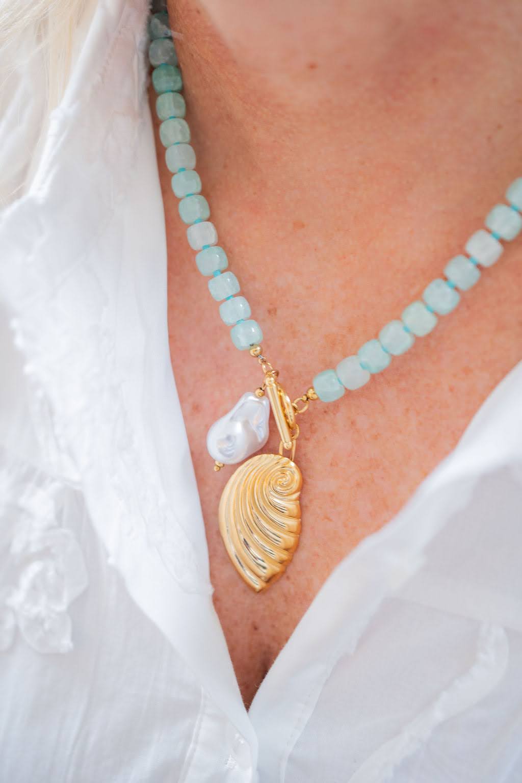 Macie Beaded Necklace - Shell - Bexa Boutique