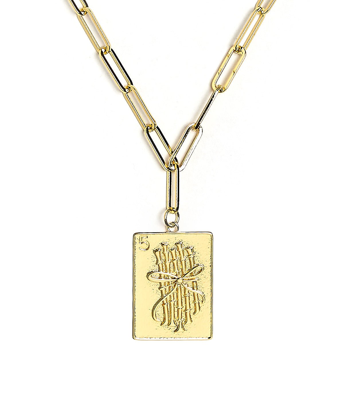 Mahjong Charm Tile Necklace- Paper Clip chain - 18k Gold Plated - Bexa Boutique