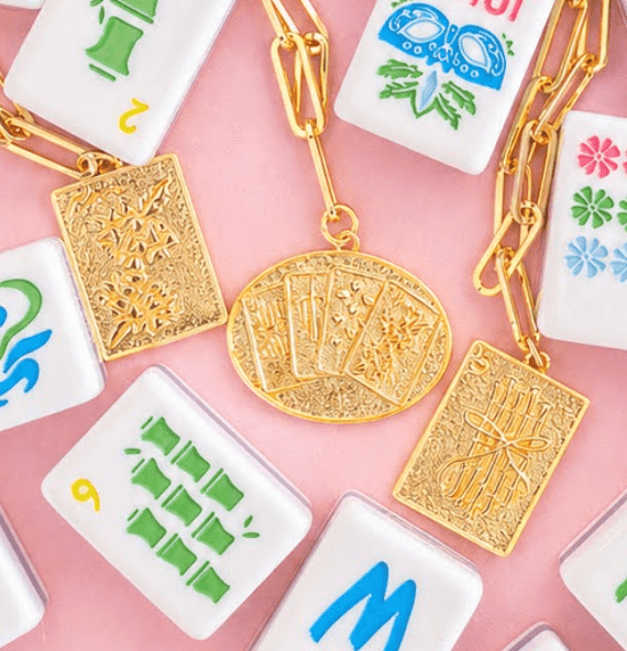 Mahjong Charm Tile Necklace- Paper Clip chain - 18k Gold Plated - Bexa Boutique