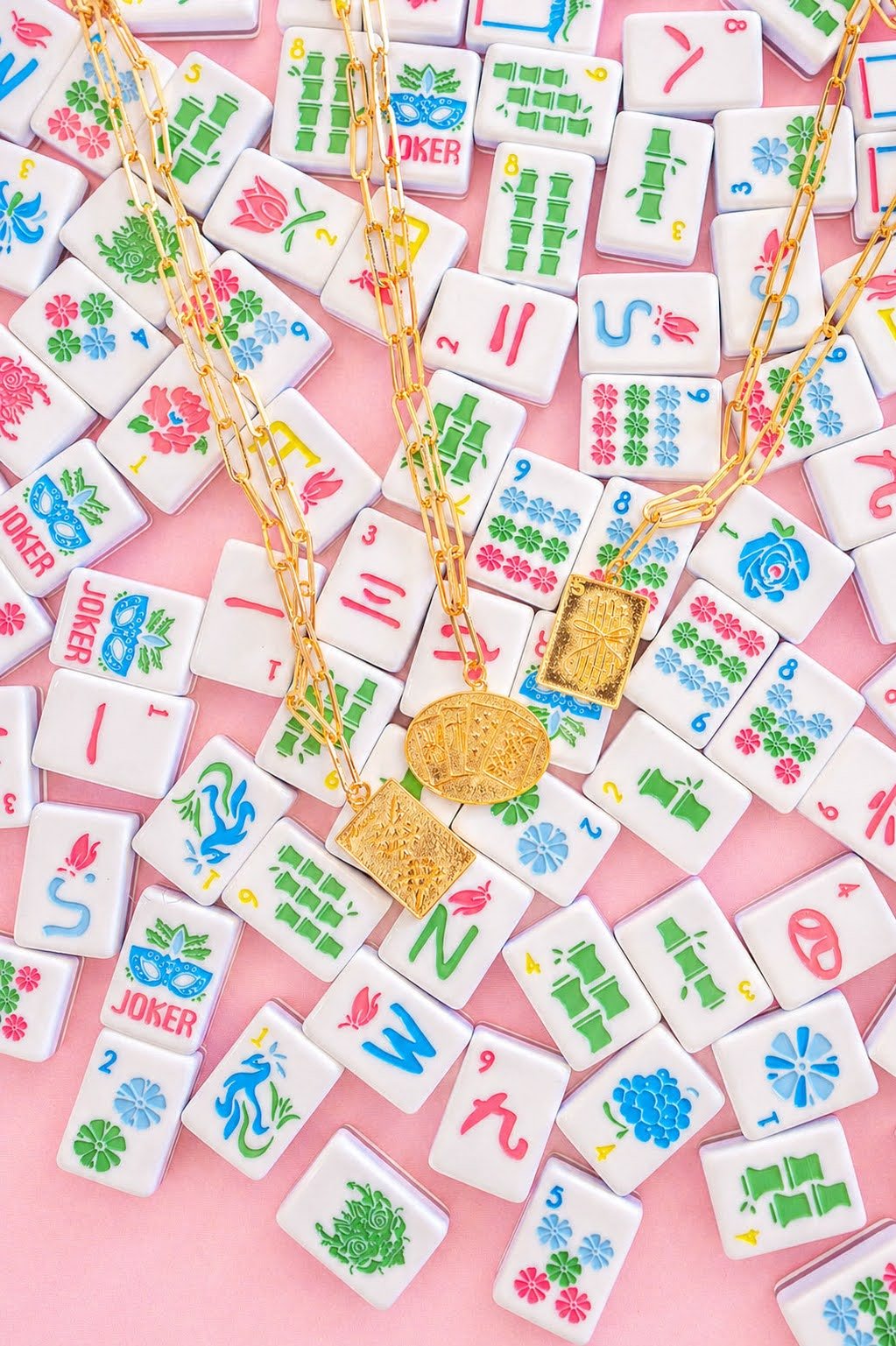 Mahjong Charm Tile Necklace- Paper Clip chain - 18k Gold Plated - Bexa Boutique