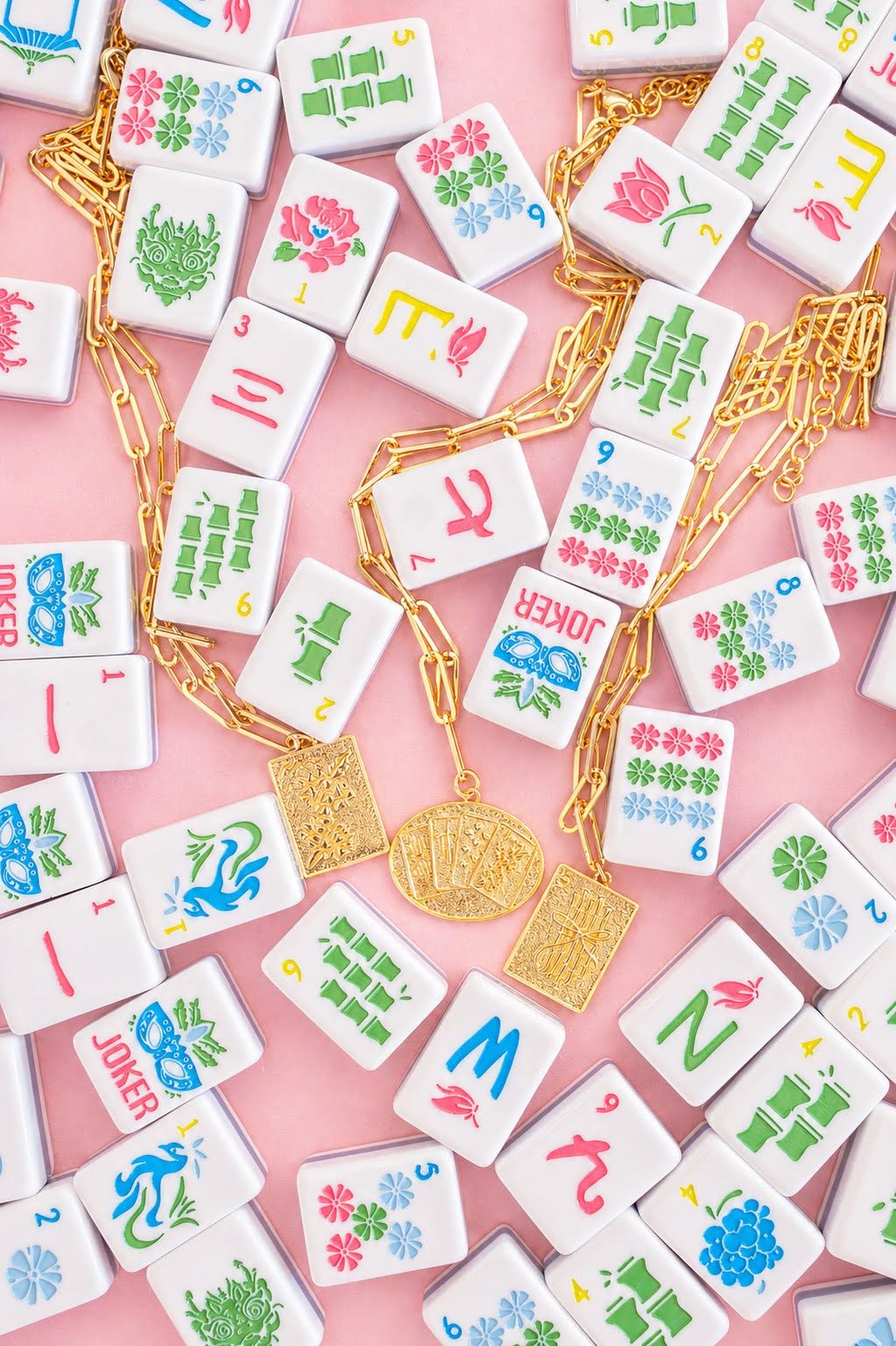 Mahjong Charm Tile Necklace- Paper Clip chain - 18k Gold Plated - Bexa Boutique
