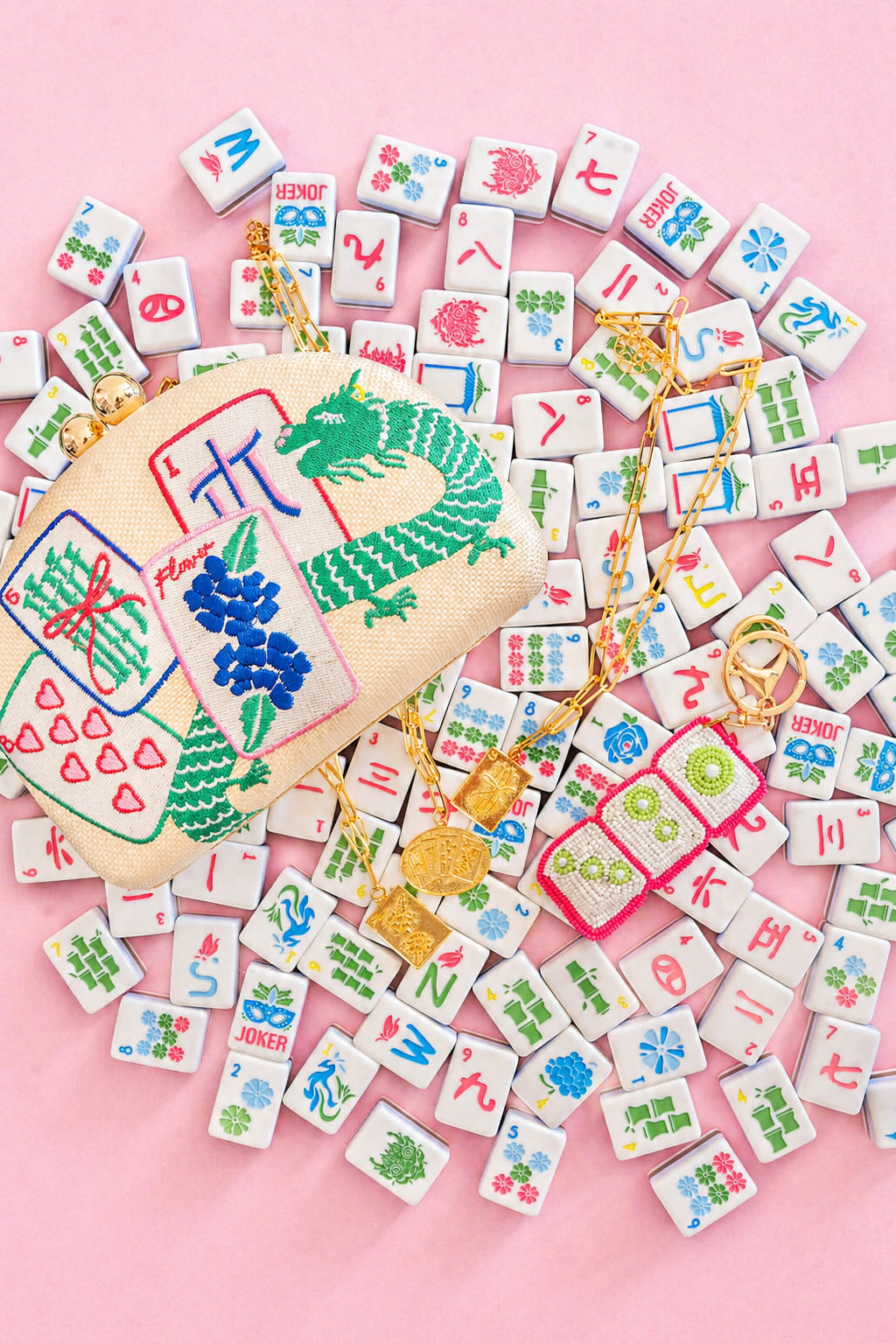 Mahjong Charm Tile Necklace- Paper Clip chain - 18k Gold Plated - Bexa Boutique