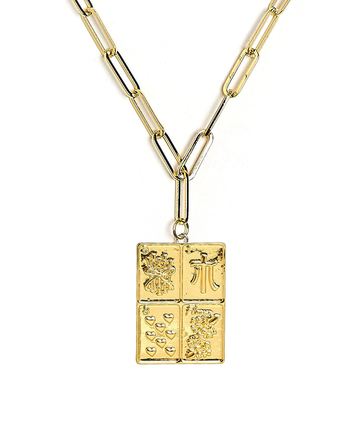 Mahjong Charm Tile Necklace- Paper Clip chain - 18k Gold Plated - Bexa Boutique