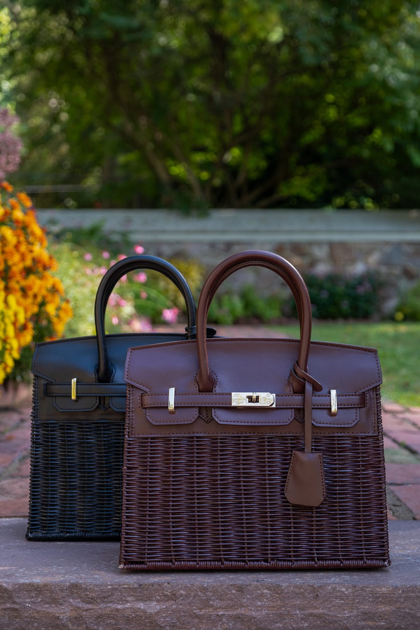 Margo - Fall Wicker Handbag - Black & Chocolate - Black - Bexa Boutique