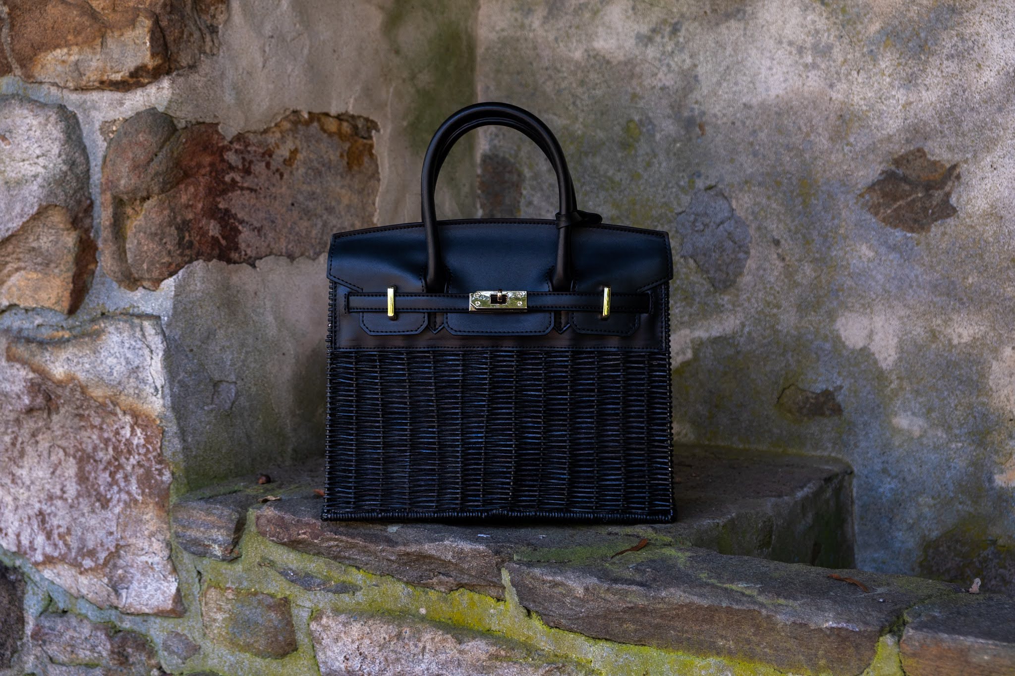Margo - Fall Wicker Handbag - Black & Chocolate - Black - Bexa Boutique