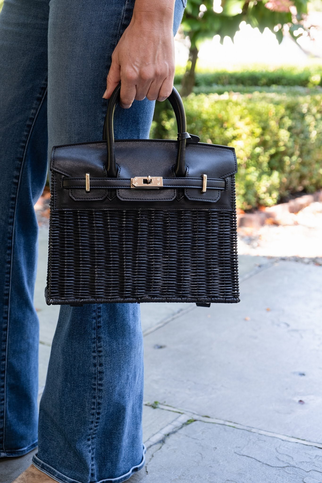 Margo - Fall Wicker Handbag - Black & Chocolate - Black - Bexa Boutique