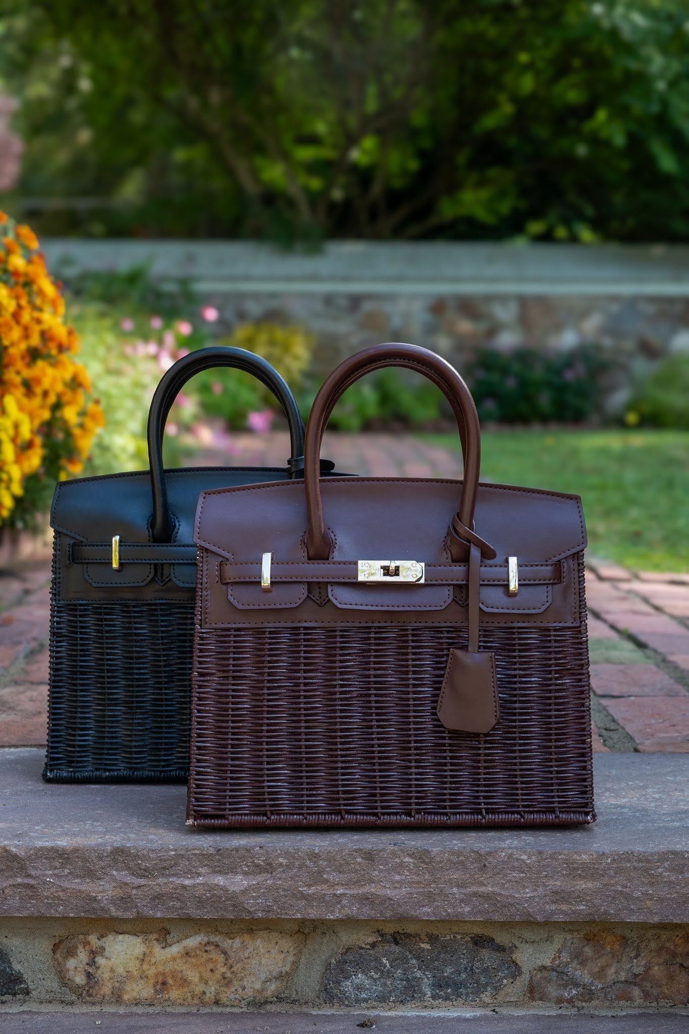Margo - Fall Wicker Handbag - Black & Chocolate - Black - Bexa Boutique