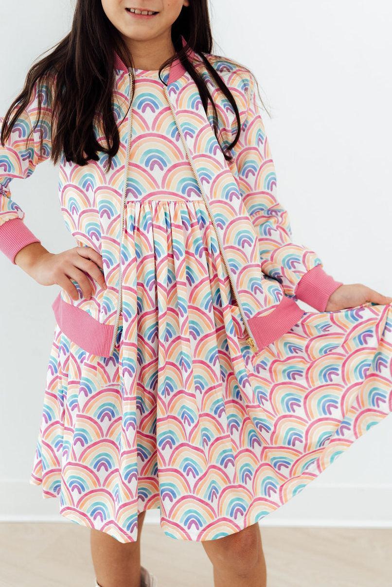 Watercolor Rainbows S/S Pocket Twirl Dress - Bexa Boutique