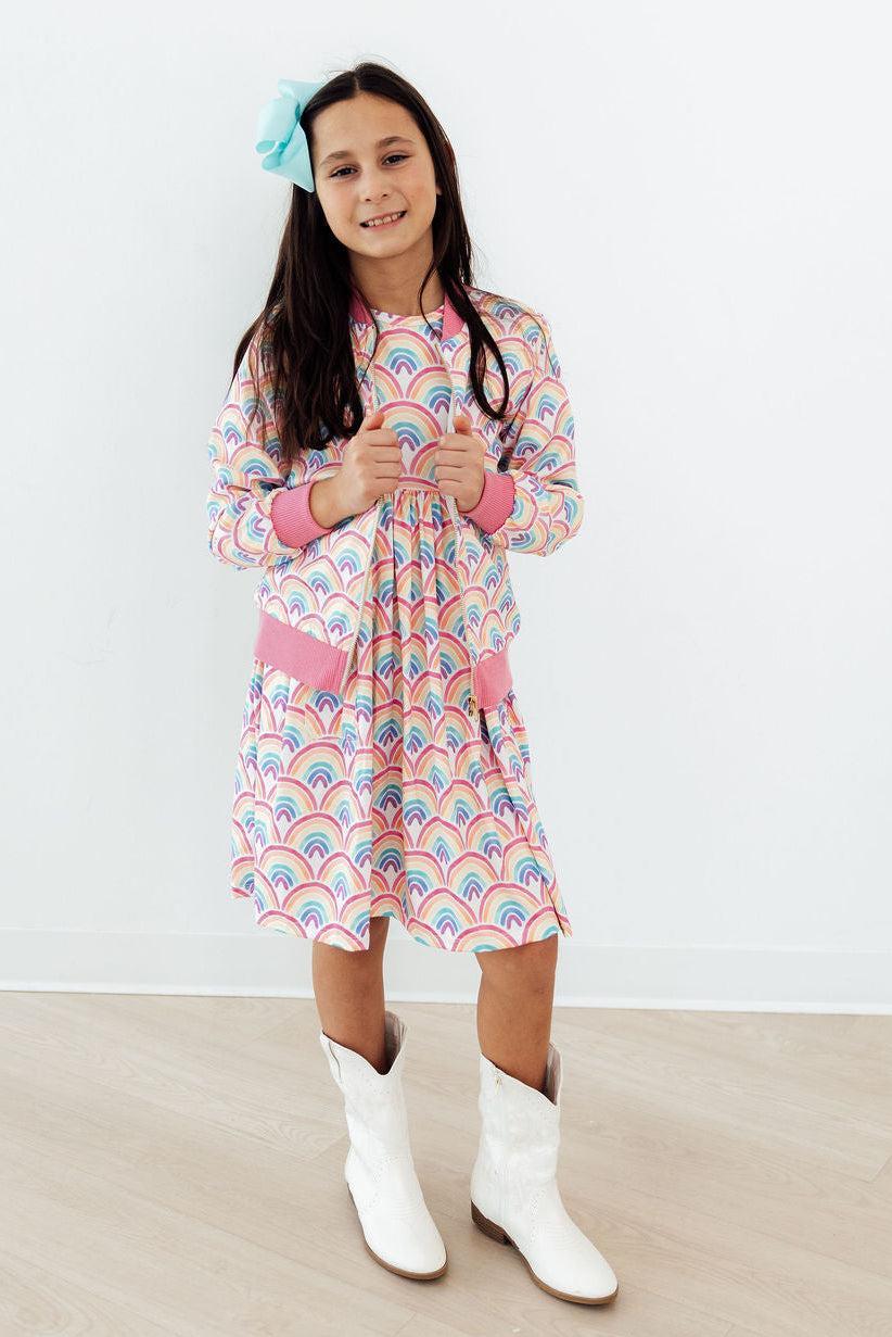 Watercolor Rainbows S/S Pocket Twirl Dress - Bexa Boutique