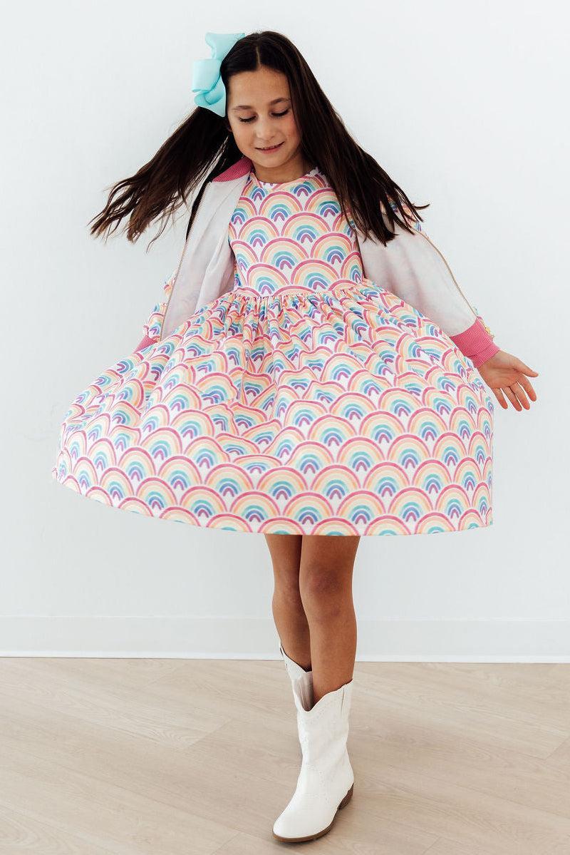 Watercolor Rainbows S/S Pocket Twirl Dress - Bexa Boutique