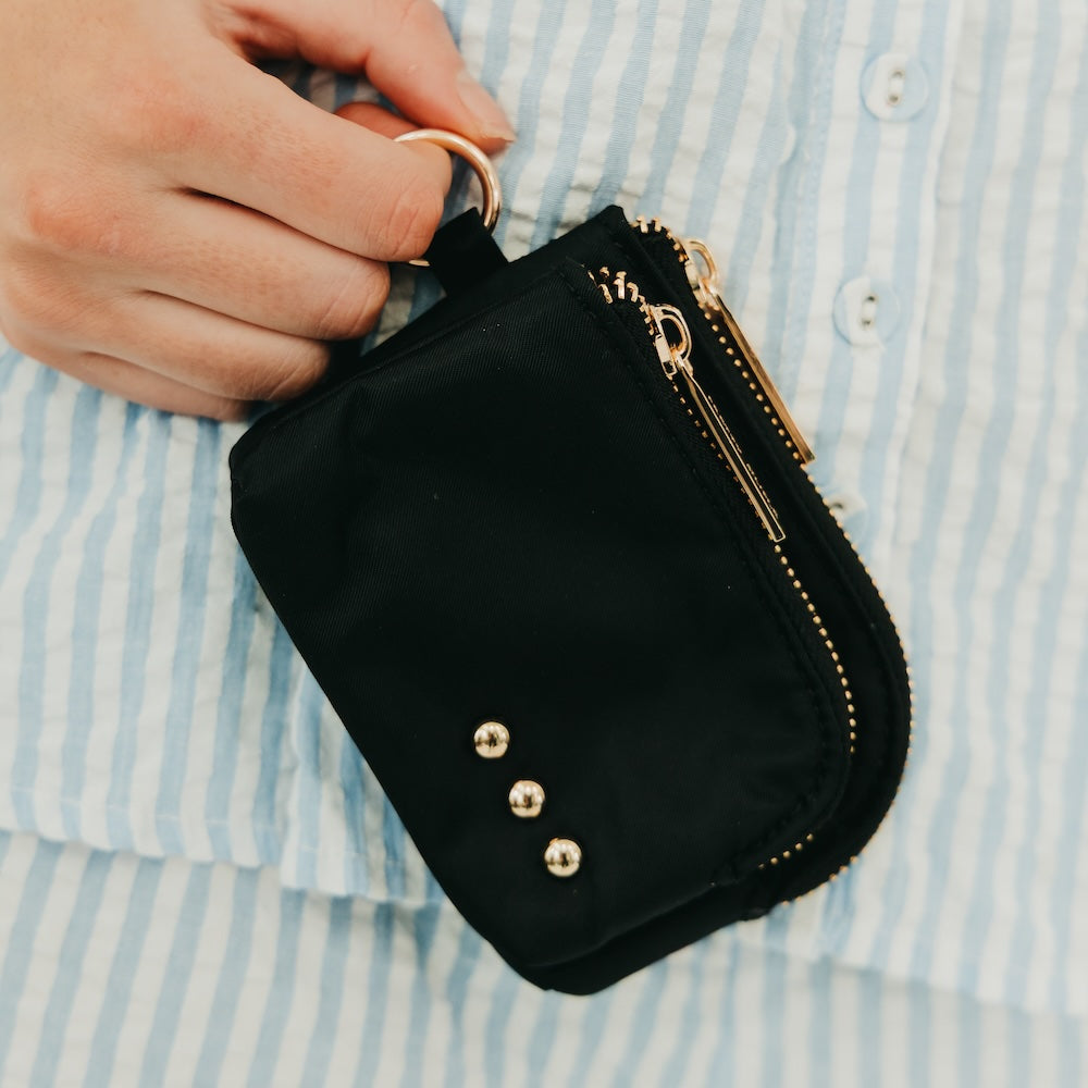 Nylon Cameron Double Zip Clippable Card Wallet - Black - Bexa Boutique