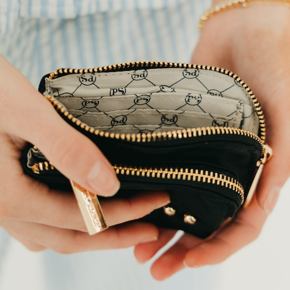 Nylon Cameron Double Zip Clippable Card Wallet - Black - Bexa Boutique