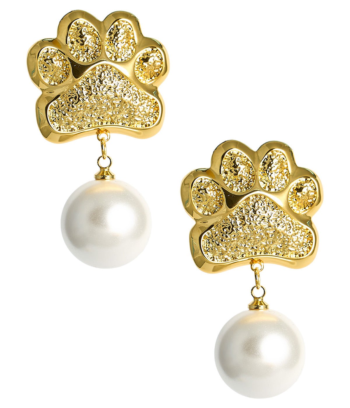 Paw Print Pearl Drop Earring - Gold Earring