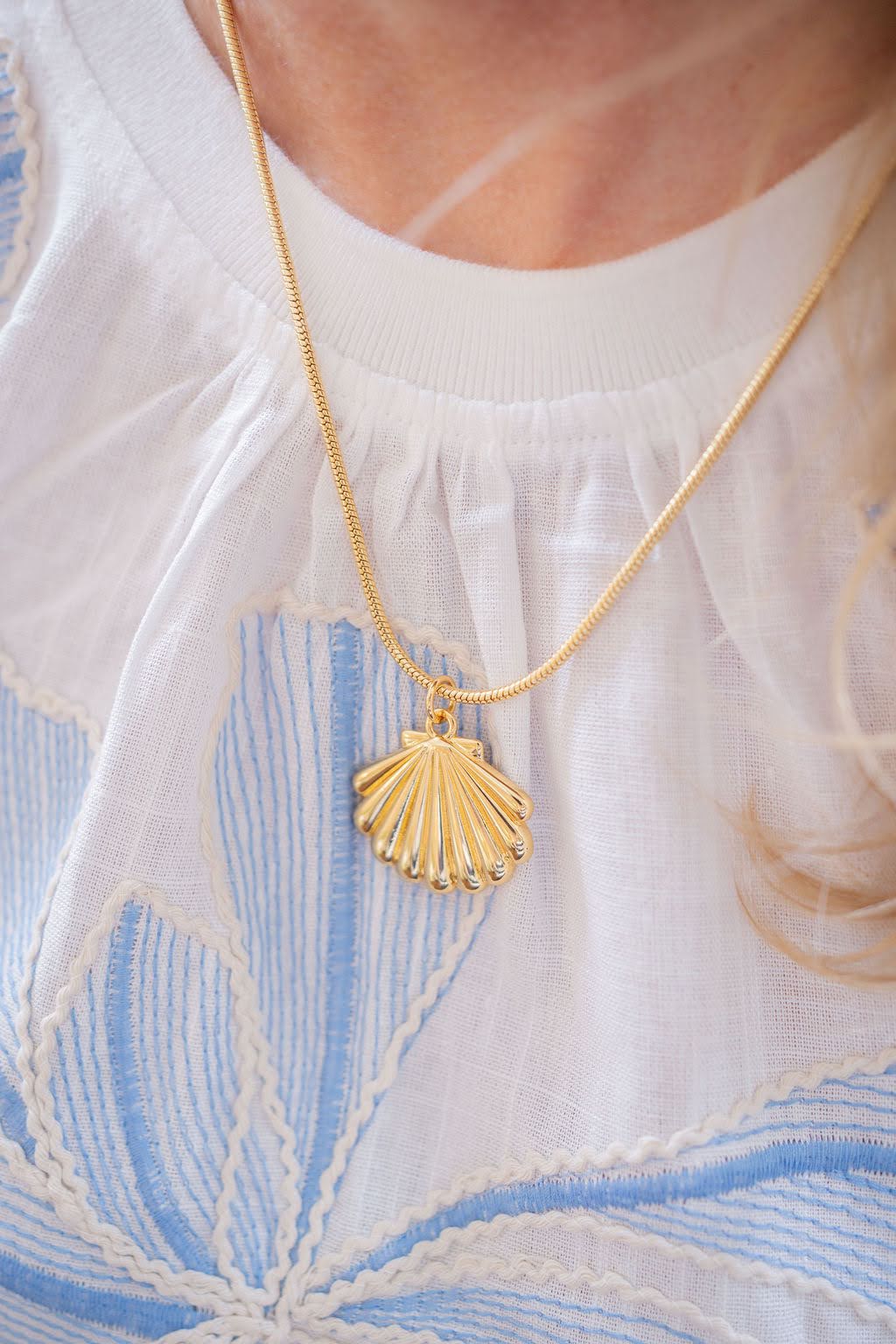 Puffy Scallop Shell Necklace with paper clip chain - 18k Plated Necklace