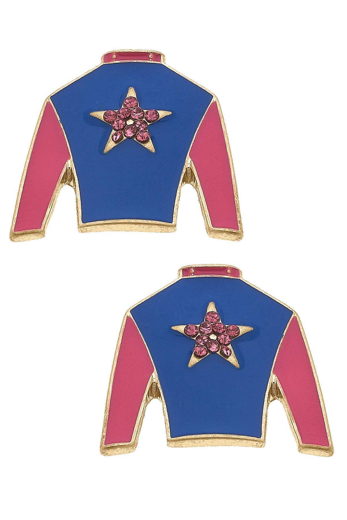 Risen Star Jockey Silk Enamel Stud Earrings