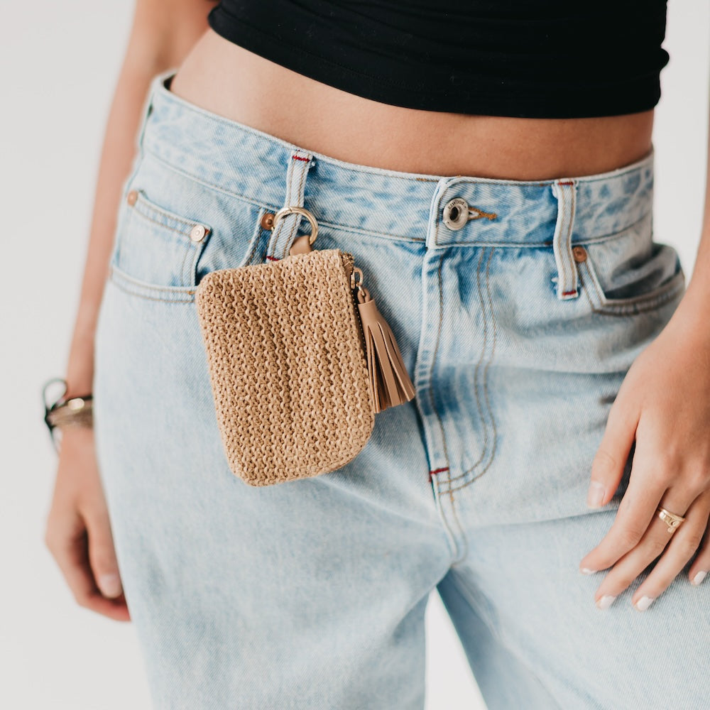 River Raffia Clippable Card Holder - Tan - Bexa Boutique