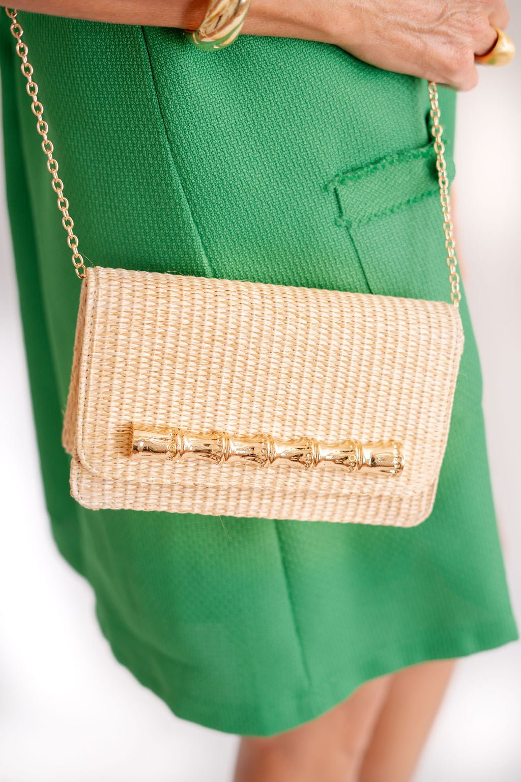 Ruby Straw Clutch - Gold Charm Bamboo Bar - Bexa Boutique