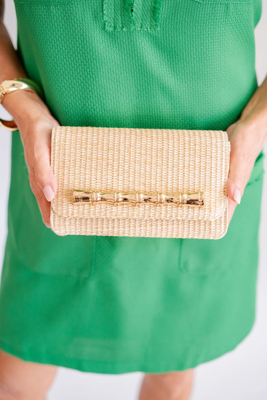 Ruby Straw Clutch - Gold Charm Bamboo Bar - Bexa Boutique