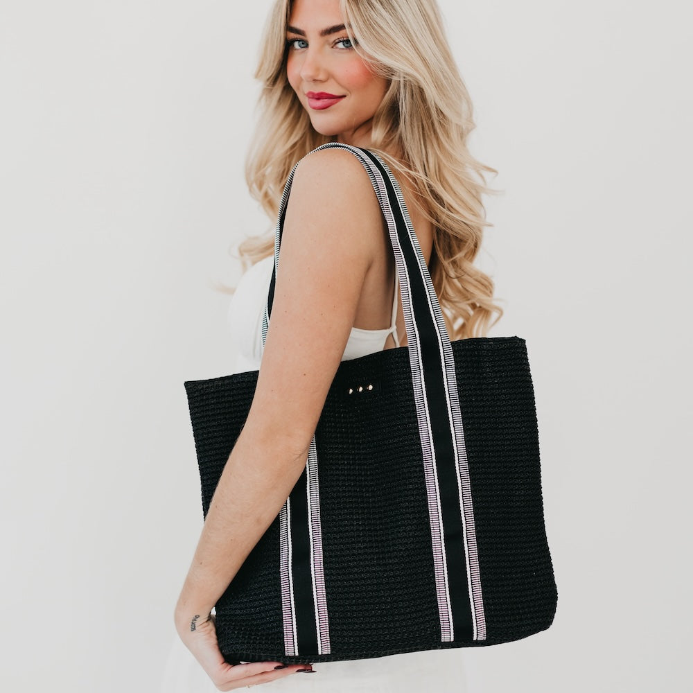 Ruby Raffia Tote Bag - Black - Bexa Boutique