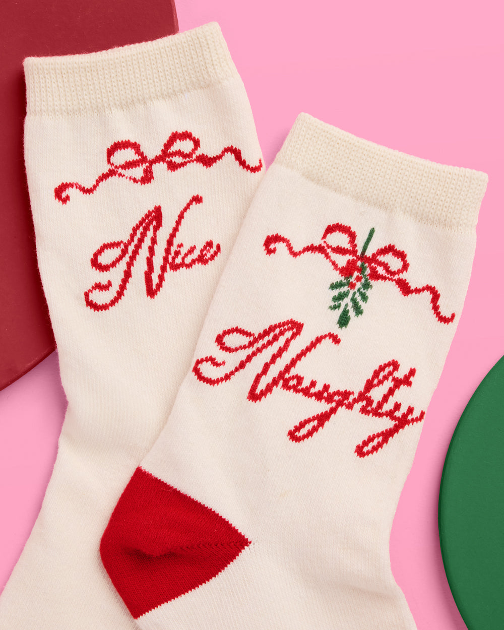 Naughty & Nice Knit Socks - cream crew socks - Bexa Boutique