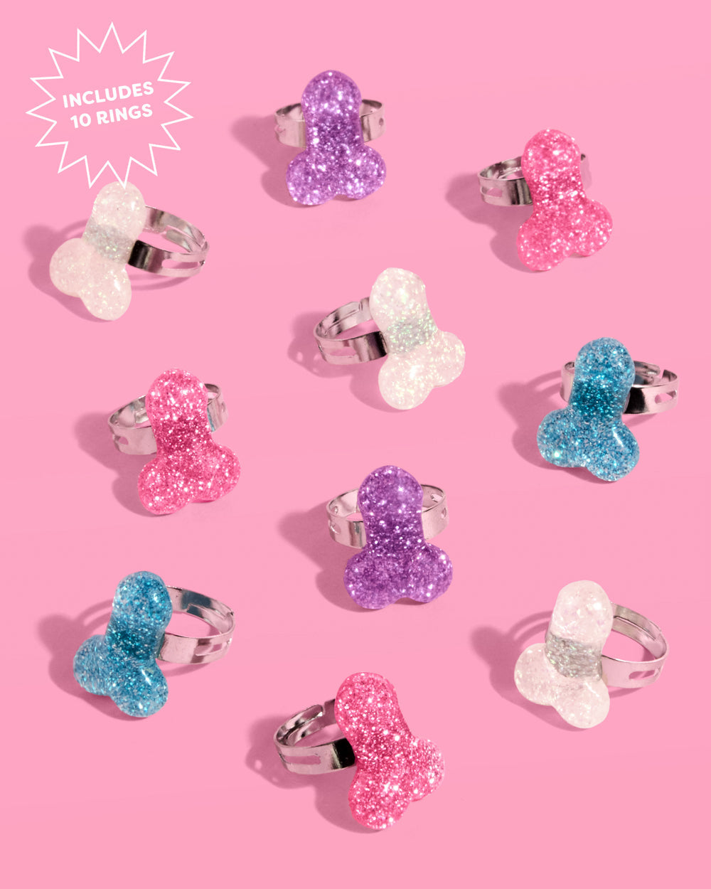 Naughty Glitter Ring Set - 10 glitter penis rings